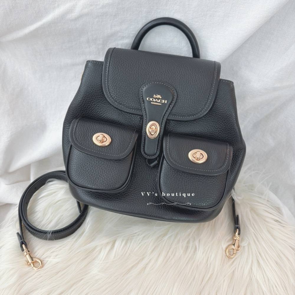 NWT Coach Hadley Backpack Pebble Leather Black Gold CBH09 RARE